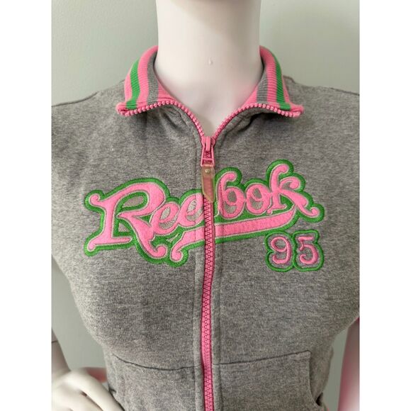 Vintage Y2k Reebok Grey Pink and Green Short Sleeve Track Jacket size Juniors M - Picture 4 of 5